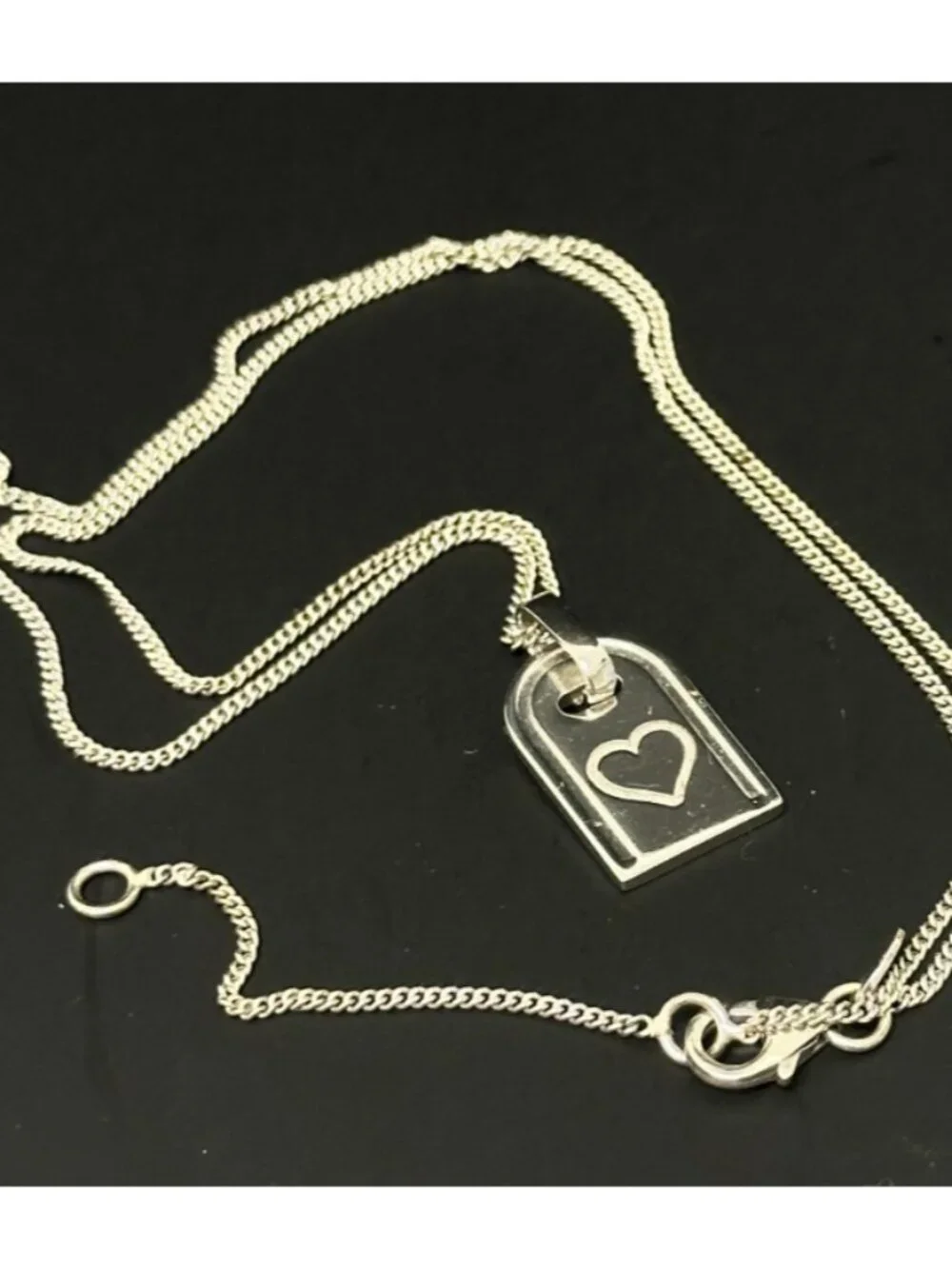 Milor Bronze Italy Necklace Silver Tone Heart Tag Pendant Chain Link 18.5